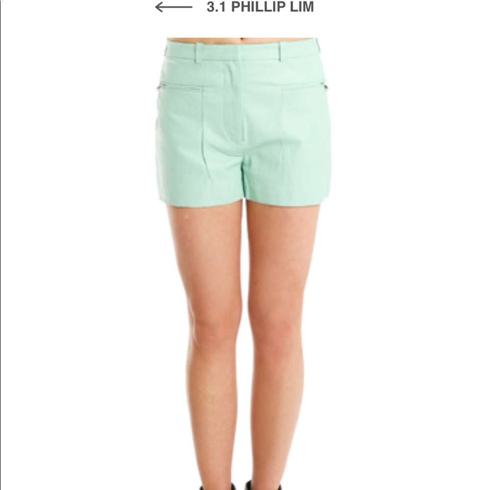 3.1 Philip Lim High Waist Leather Shorts Seafoam 4